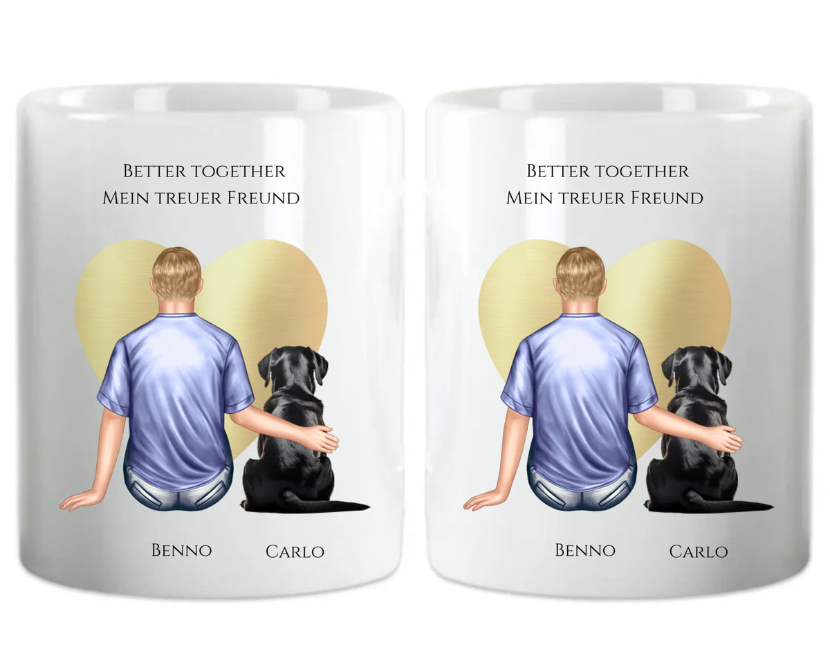 Geschenk Mann mit Hund Tasse personalisiert - Geburtstagsgeschenk Geschenk Hundebesitzer Weihnachtsgeschenk Keramiktasse 330 ml Mug Classic - Panorama