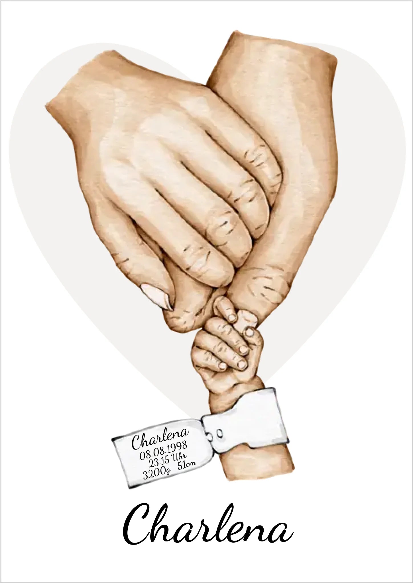 Geburtsanzeige Baby mit Namen und Datum | Personalisiertes Geschenk zur Geburt | Taufgeschenk | Geschenk Geburt mit Hände Motiv Poster Poster