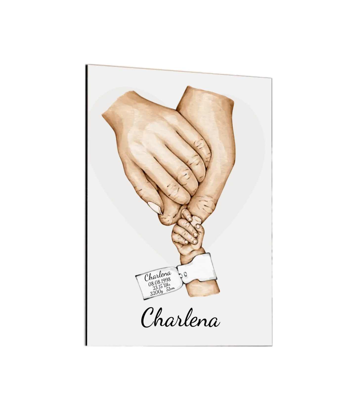 Geburtsanzeige Baby mit Namen und Datum | Personalisiertes Geschenk zur Geburt | Taufgeschenk | Geschenk Geburt mit Hände Motiv Acrylic Glass on Metal Default