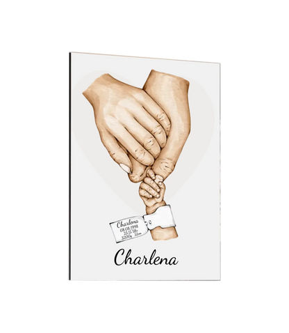 Geburtsanzeige Baby mit Namen und Datum | Personalisiertes Geschenk zur Geburt | Taufgeschenk | Geschenk Geburt mit Hände Motiv Acrylic Glass on Metal Default