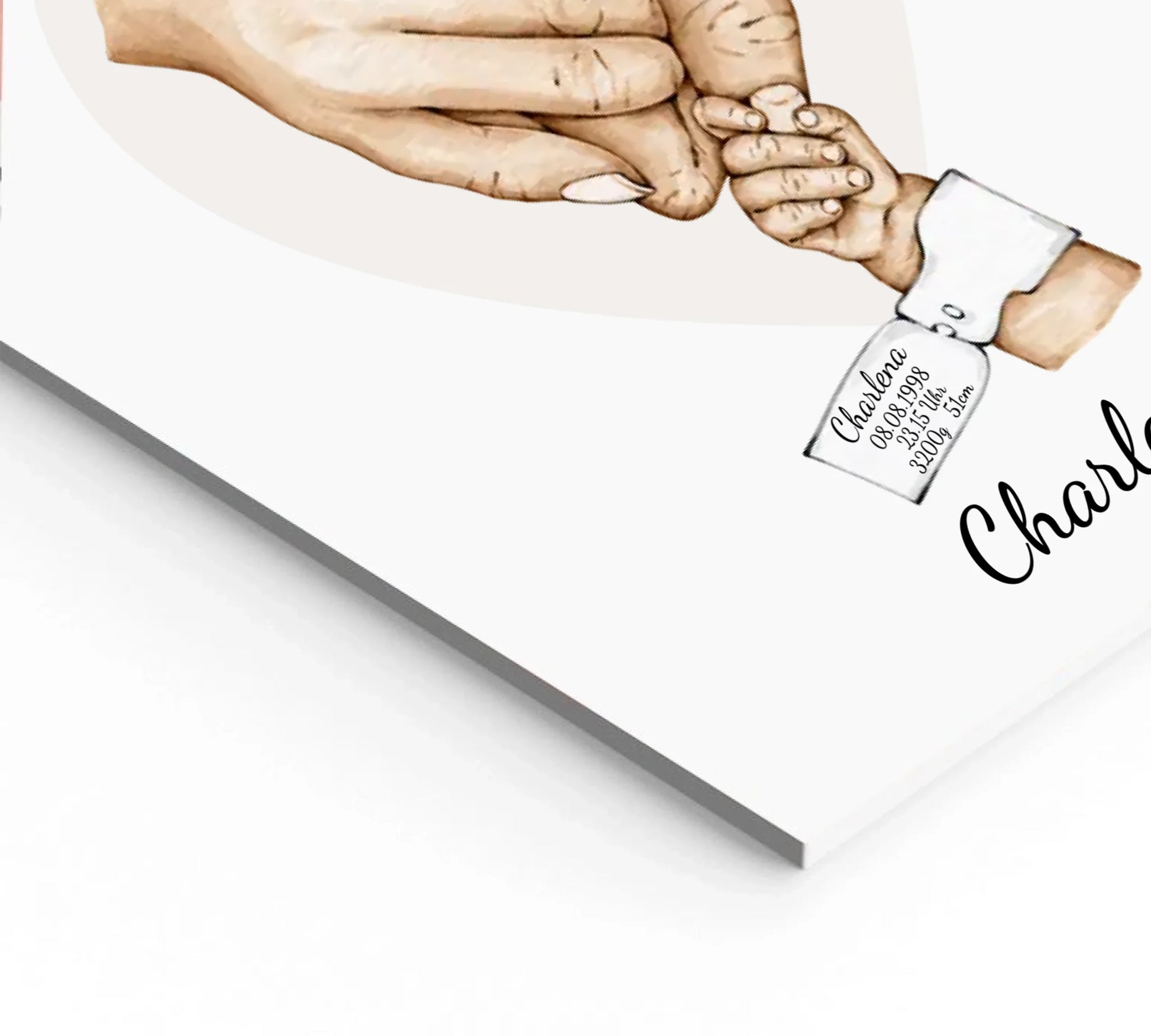 Geburtsanzeige Baby mit Namen und Datum | Personalisiertes Geschenk zur Geburt | Taufgeschenk | Geschenk Geburt mit Hände Motiv