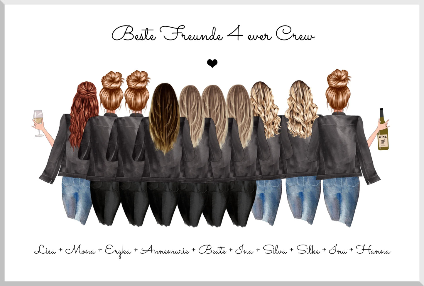10 Freundinnen Bild individuell mit Namen Spruch personalisieren - Poster Geburtstagsgeschenk & Weihnachtsgeschenk Leinwanddruck Leinwandbild