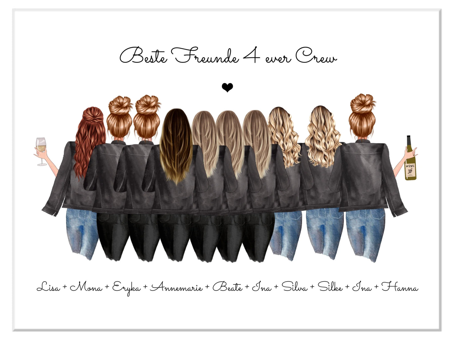 10 Freundinnen Bild individuell mit Namen Spruch personalisieren - Poster Geburtstagsgeschenk & Weihnachtsgeschenk Leinwanddruck Leinwandbild