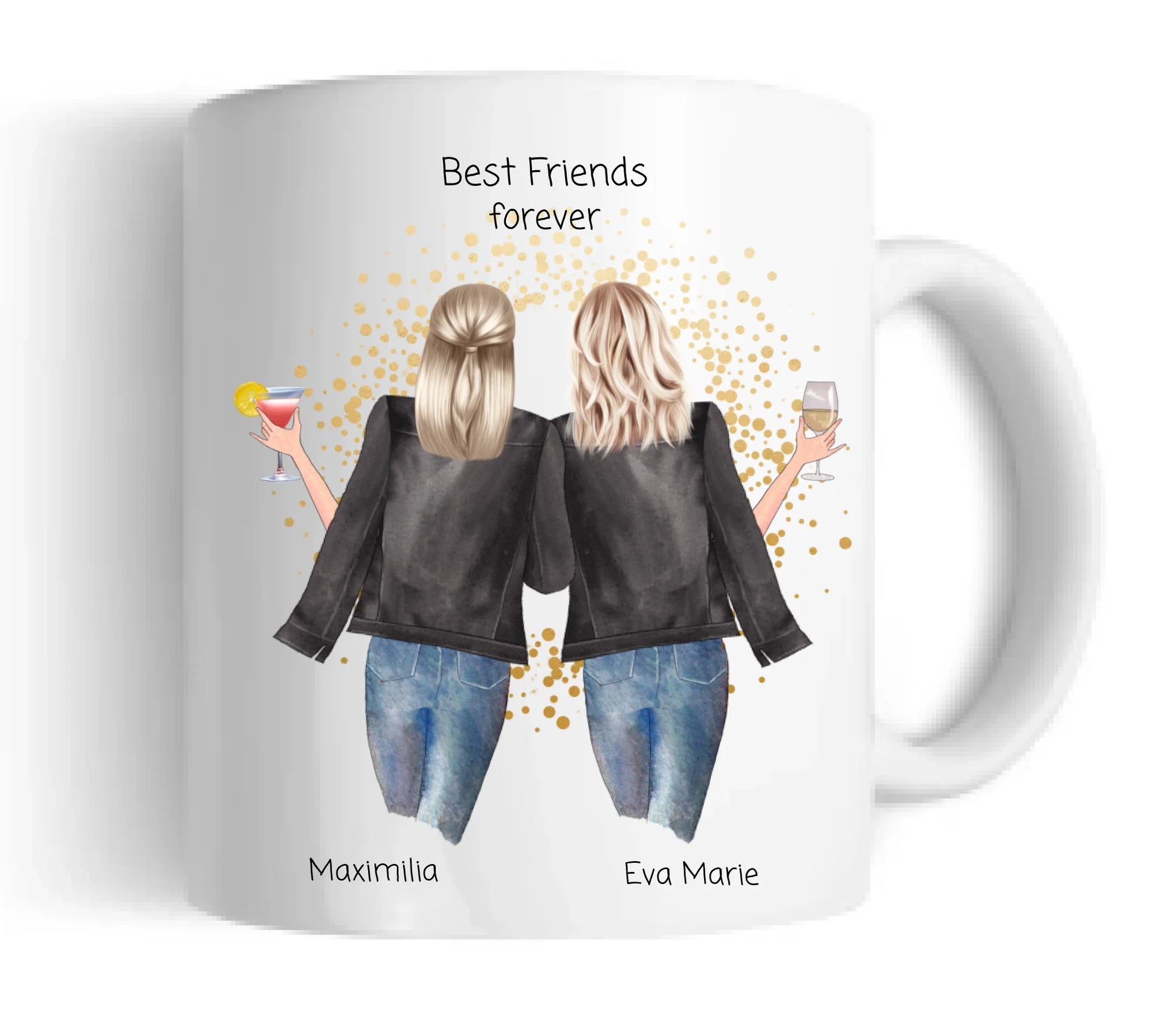 2 Beste Freundinnen Tasse personalisiert - Beste Freundin Geburtstagsgeschenk Keramiktasse 330 ml Mug Classic - Panorama