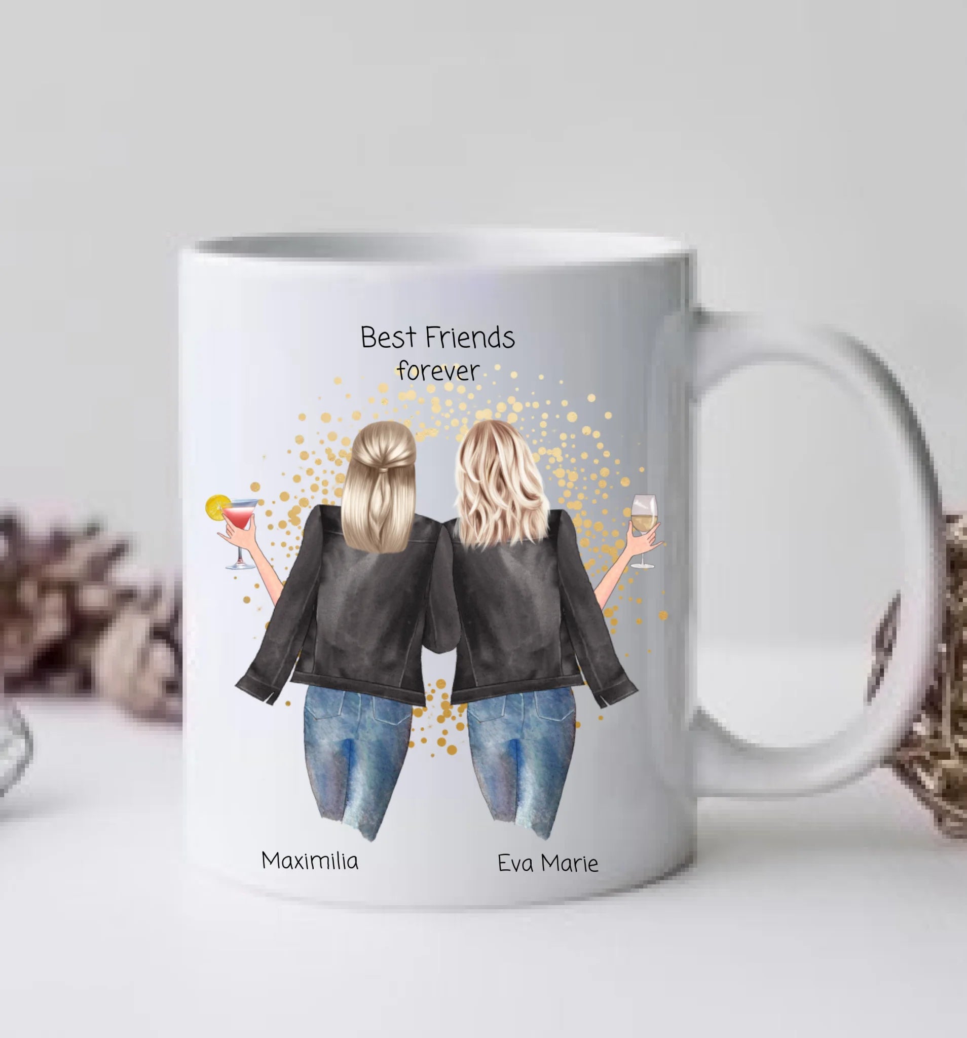 2 Beste Freundinnen Tasse personalisiert - Beste Freundin Geburtstagsgeschenk