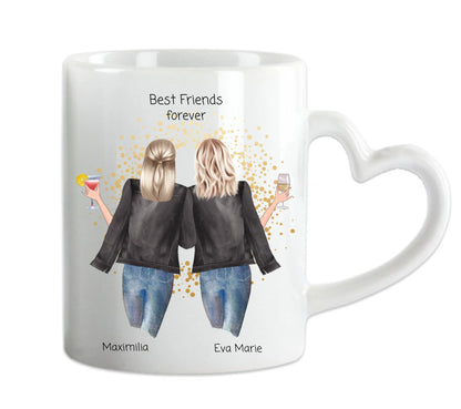 2 Beste Freundinnen Tasse personalisiert - Beste Freundin Geburtstagsgeschenk Herzhenkeltasse Default Mug Classic - Panorama