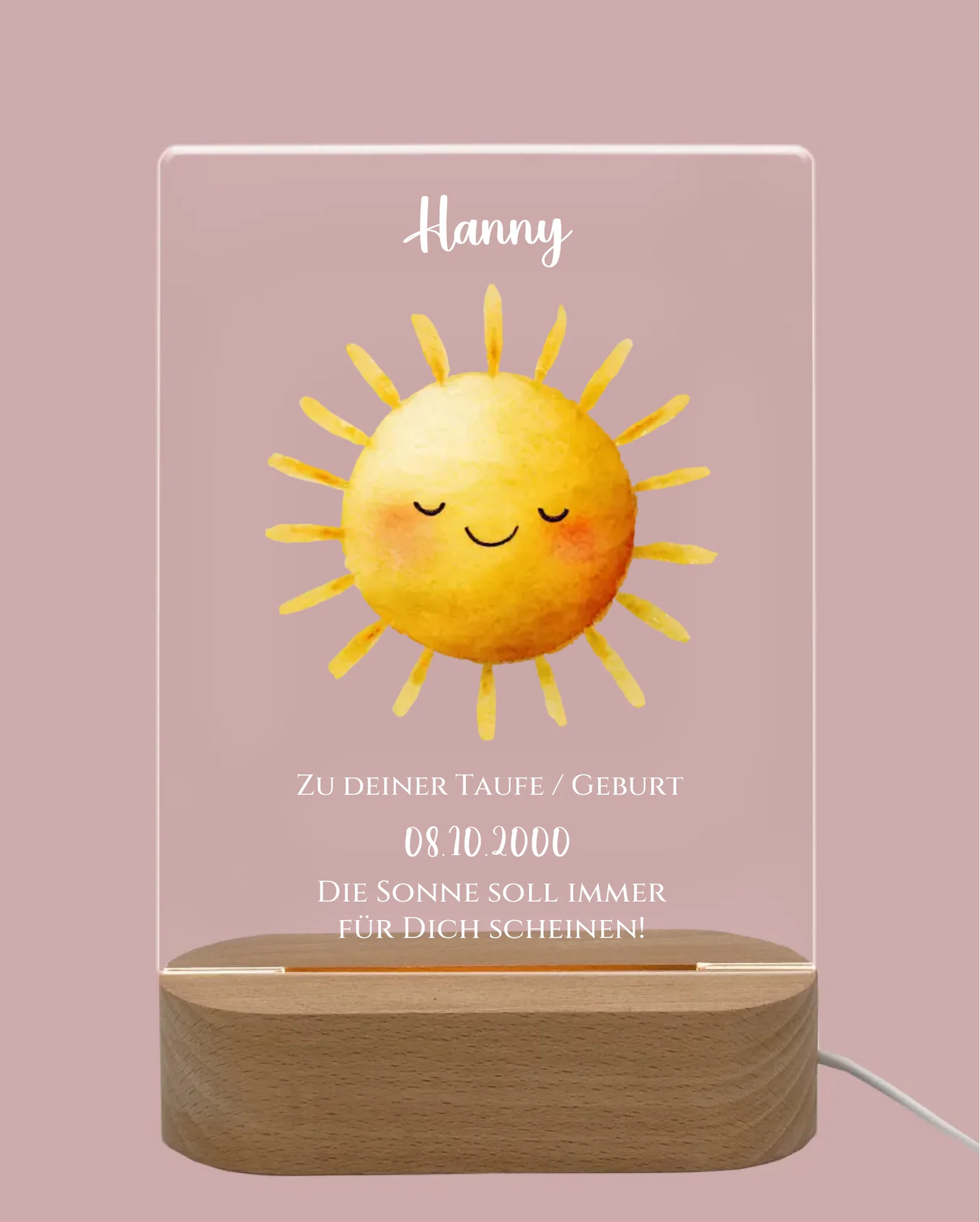 Zur Taufe Taufgeschenk / Geburtsgeschenk - Personalisiertes Baby & Kinder - LED Nachtlicht SONNE