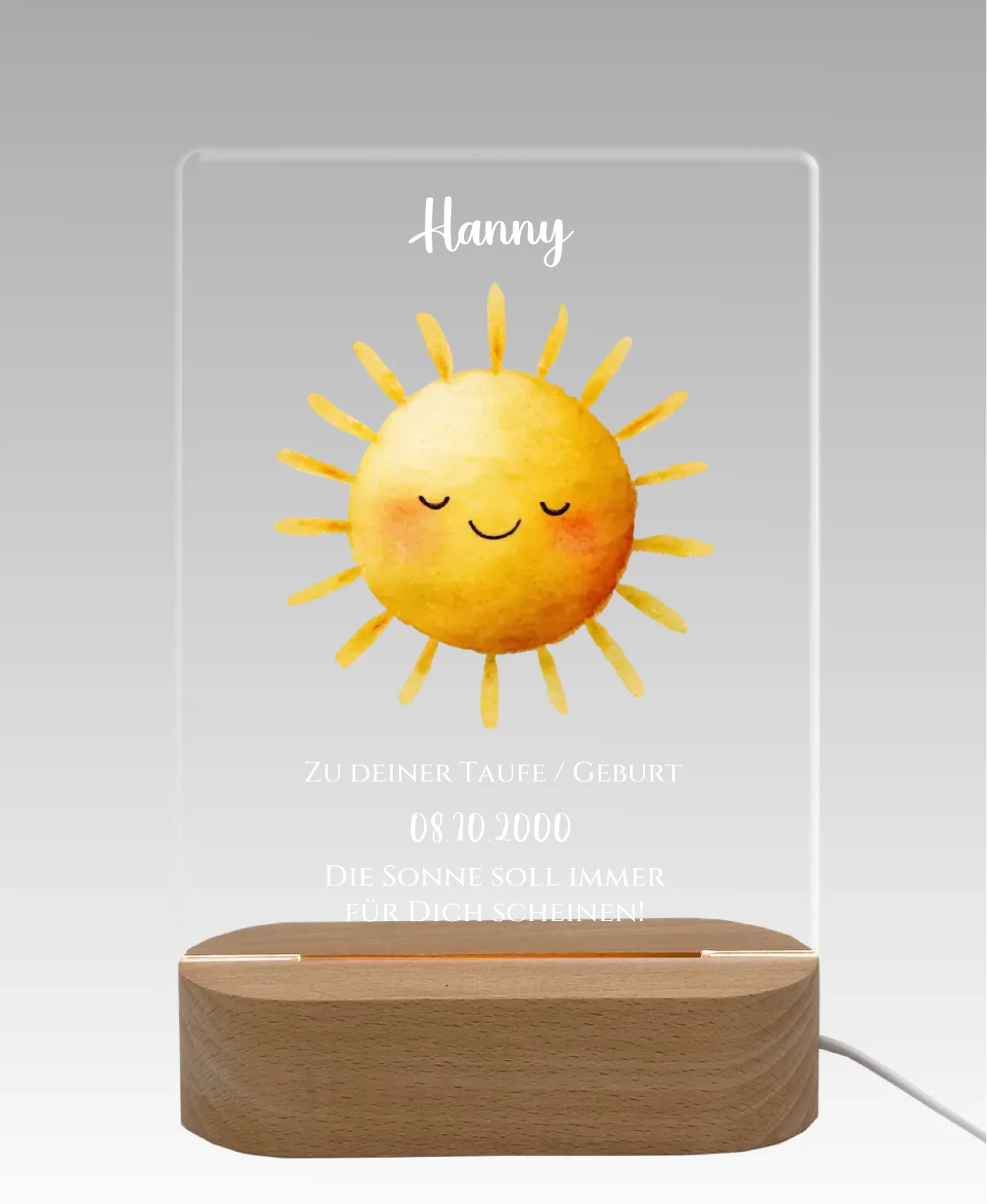 Zur Taufe Taufgeschenk / Geburtsgeschenk - Personalisiertes Baby & Kinder - LED Nachtlicht SONNE