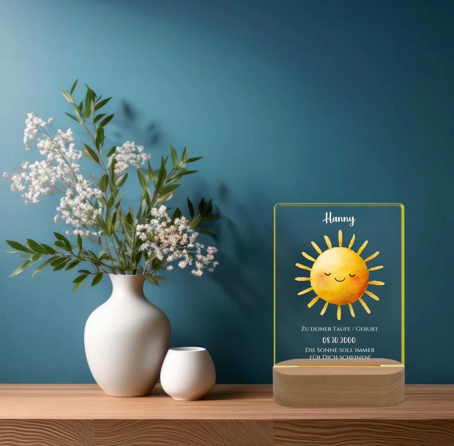 Zur Taufe Taufgeschenk / Geburtsgeschenk - Personalisiertes Baby & Kinder - LED Nachtlicht SONNE