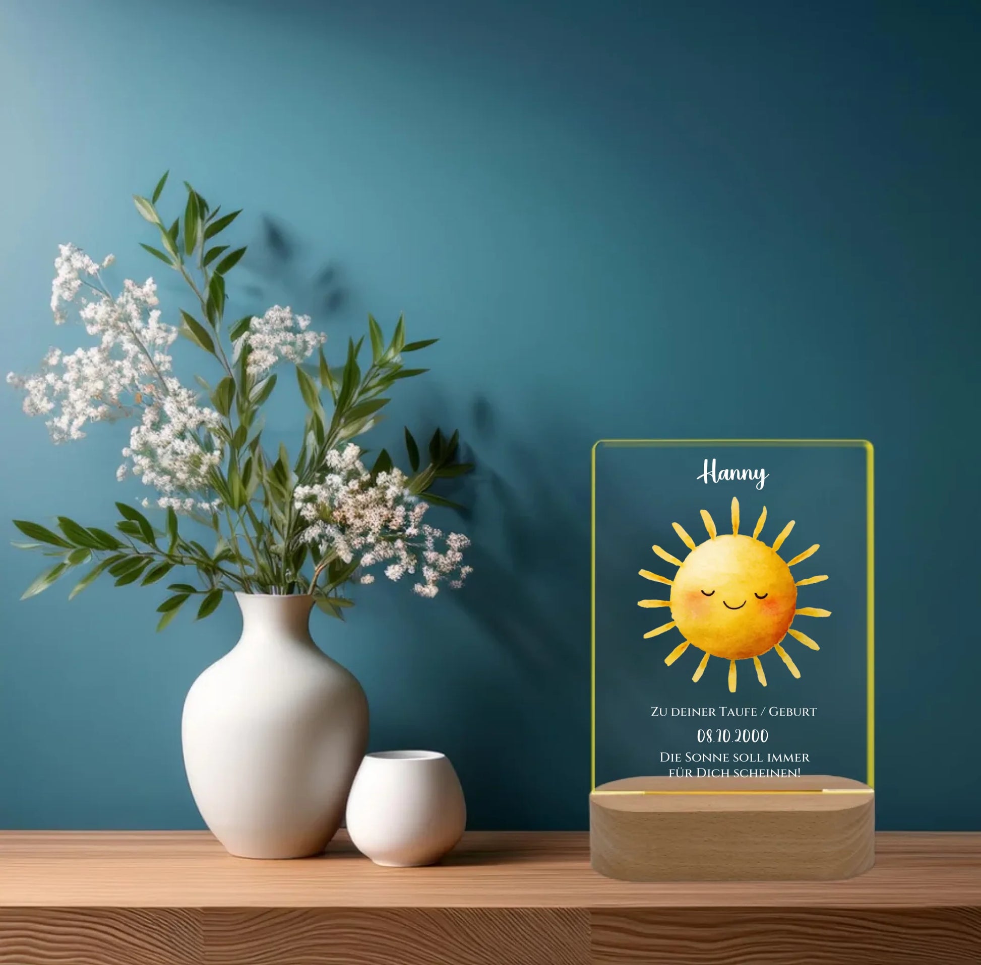 Zur Taufe Taufgeschenk / Geburtsgeschenk - Personalisiertes Baby & Kinder - LED Nachtlicht SONNE