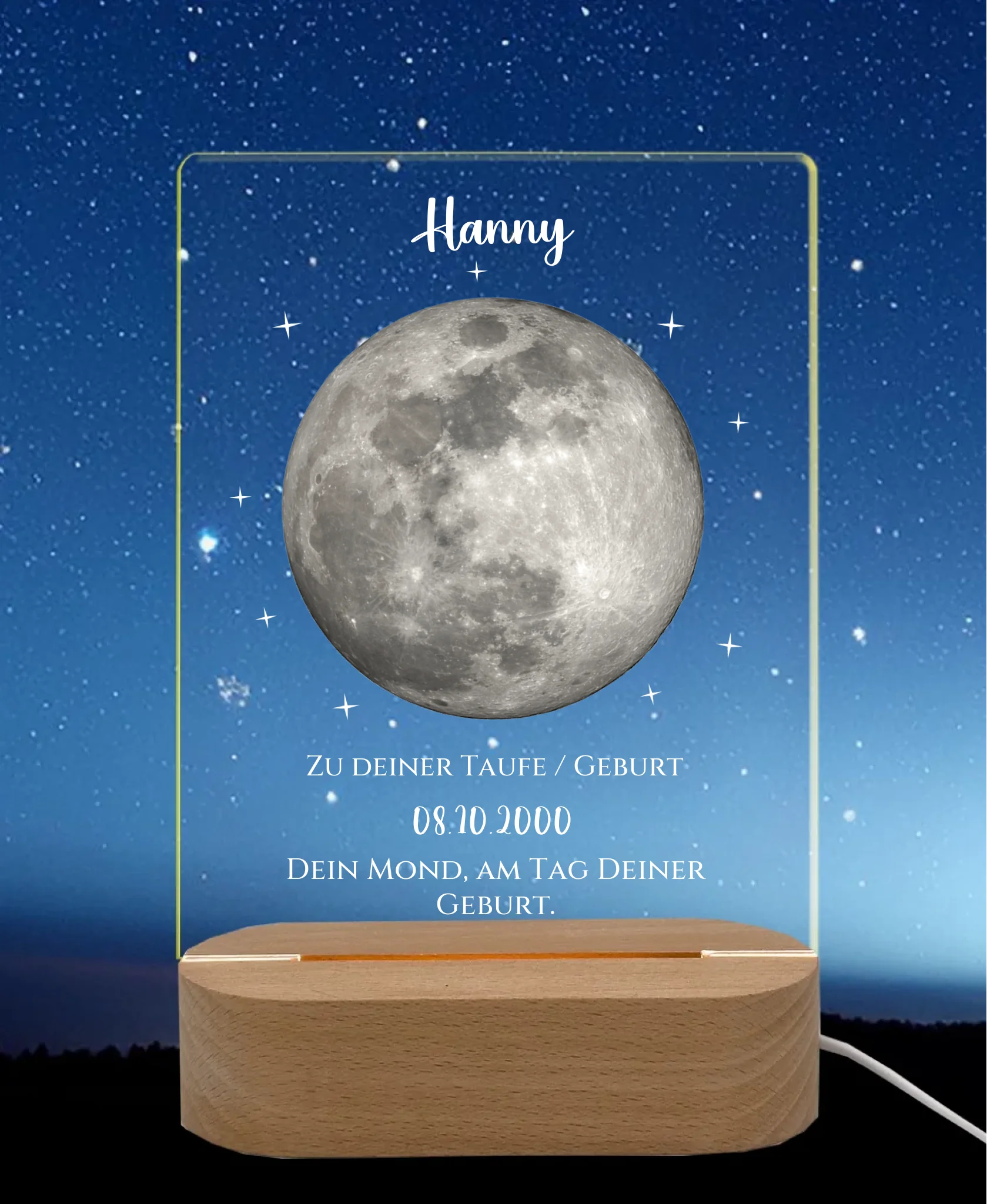 Zur Taufe Taufgeschenk / Geburtsgeschenk - Personalisiertes Baby & Kinder - LED Nachtlicht DEIN MOND LED-Nachtlicht für Erwachsene & Kinder rechteckig Transparent