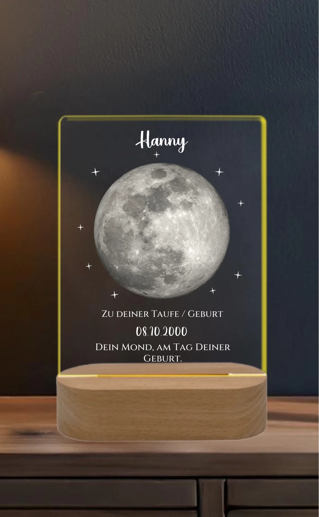 Zur Taufe Taufgeschenk / Geburtsgeschenk - Personalisiertes Baby & Kinder - LED Nachtlicht DEIN MOND