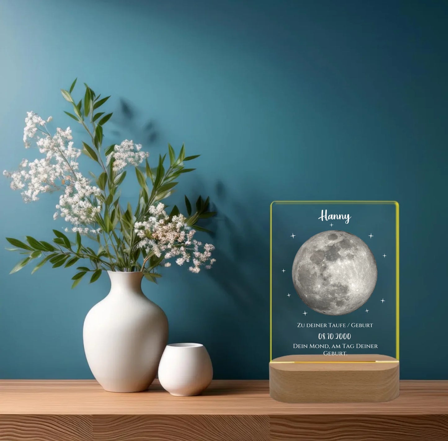 Zur Taufe Taufgeschenk / Geburtsgeschenk - Personalisiertes Baby & Kinder - LED Nachtlicht DEIN MOND