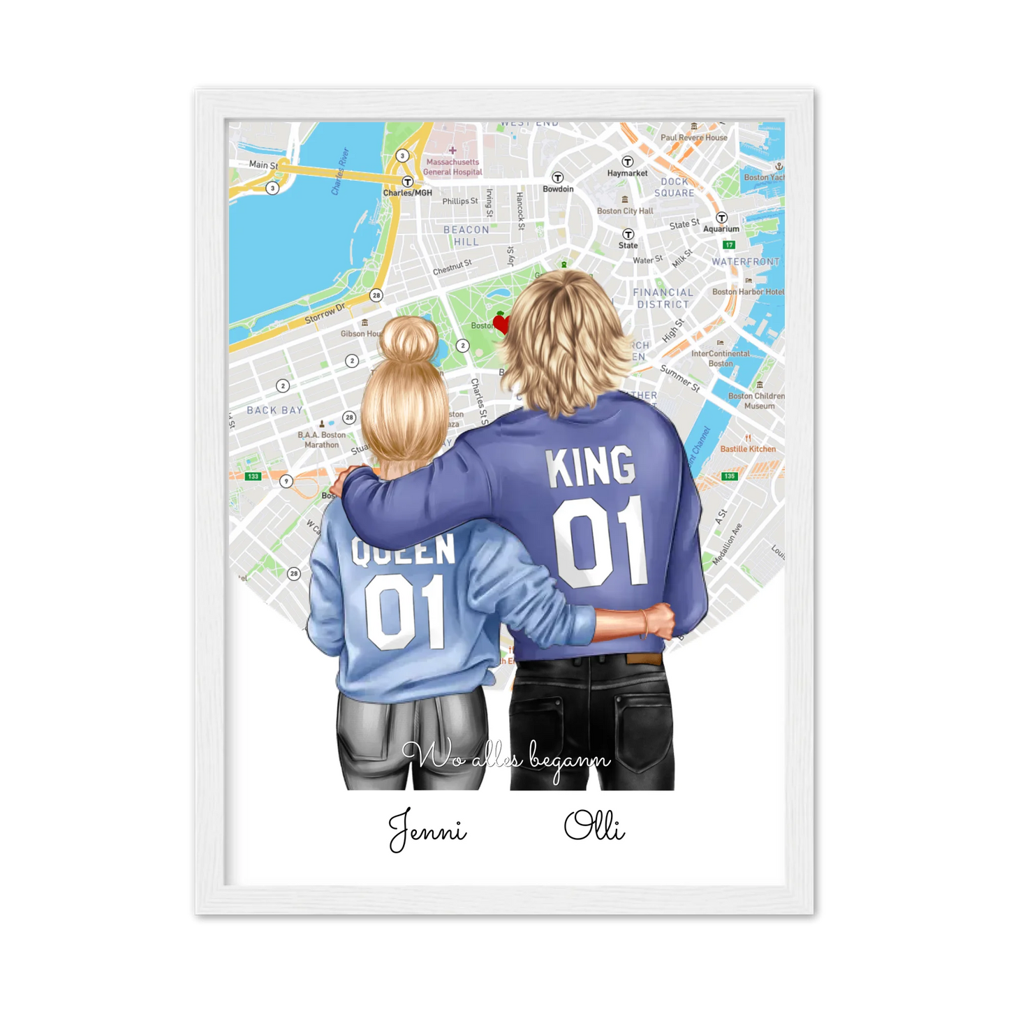 Personalisiertes Poster Geschenk für Freund / Freundin & Partnerin/Partner Gerahmtes Poster weiß Holzflair Weiß