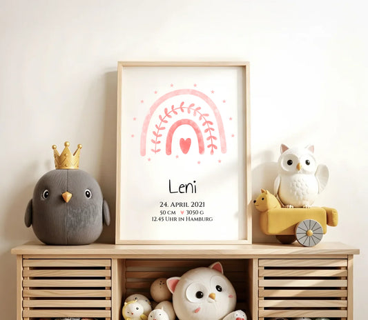 Personalisiertes Babygeschenk zur Geburt & Taufe mit Regenbogen, Geburtdaten oder Taufdaten - Taufgeschenk