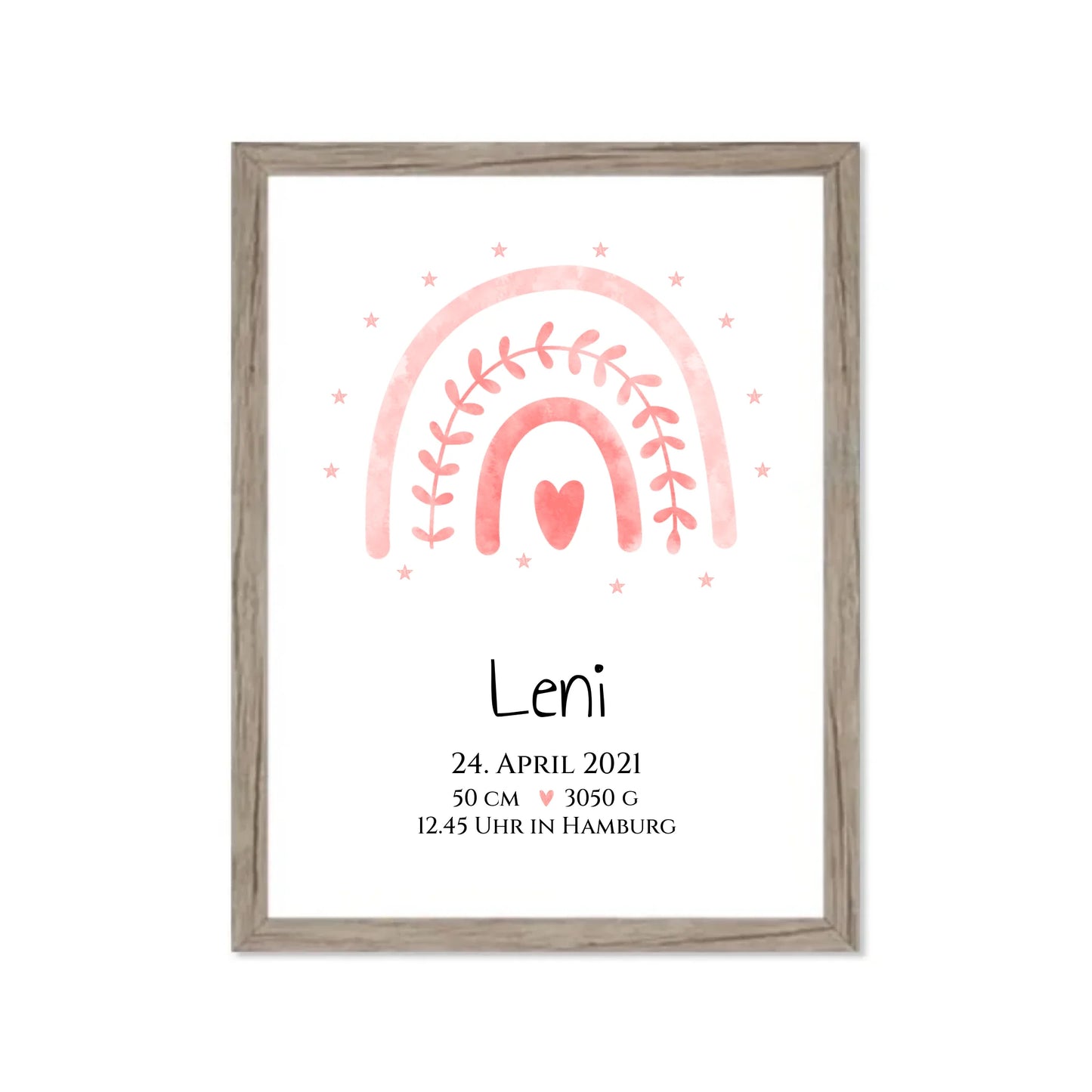 Personalisiertes Babygeschenk zur Geburt & Taufe mit Regenbogen, Geburtdaten oder Taufdaten - Taufgeschenk Geschenkidee Gerahmtes Poster Eichenflair Eichenflair