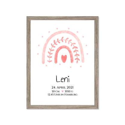 Personalisiertes Babygeschenk zur Geburt & Taufe mit Regenbogen, Geburtdaten oder Taufdaten - Taufgeschenk Geschenkidee Gerahmtes Poster Eichenflair Eichenflair