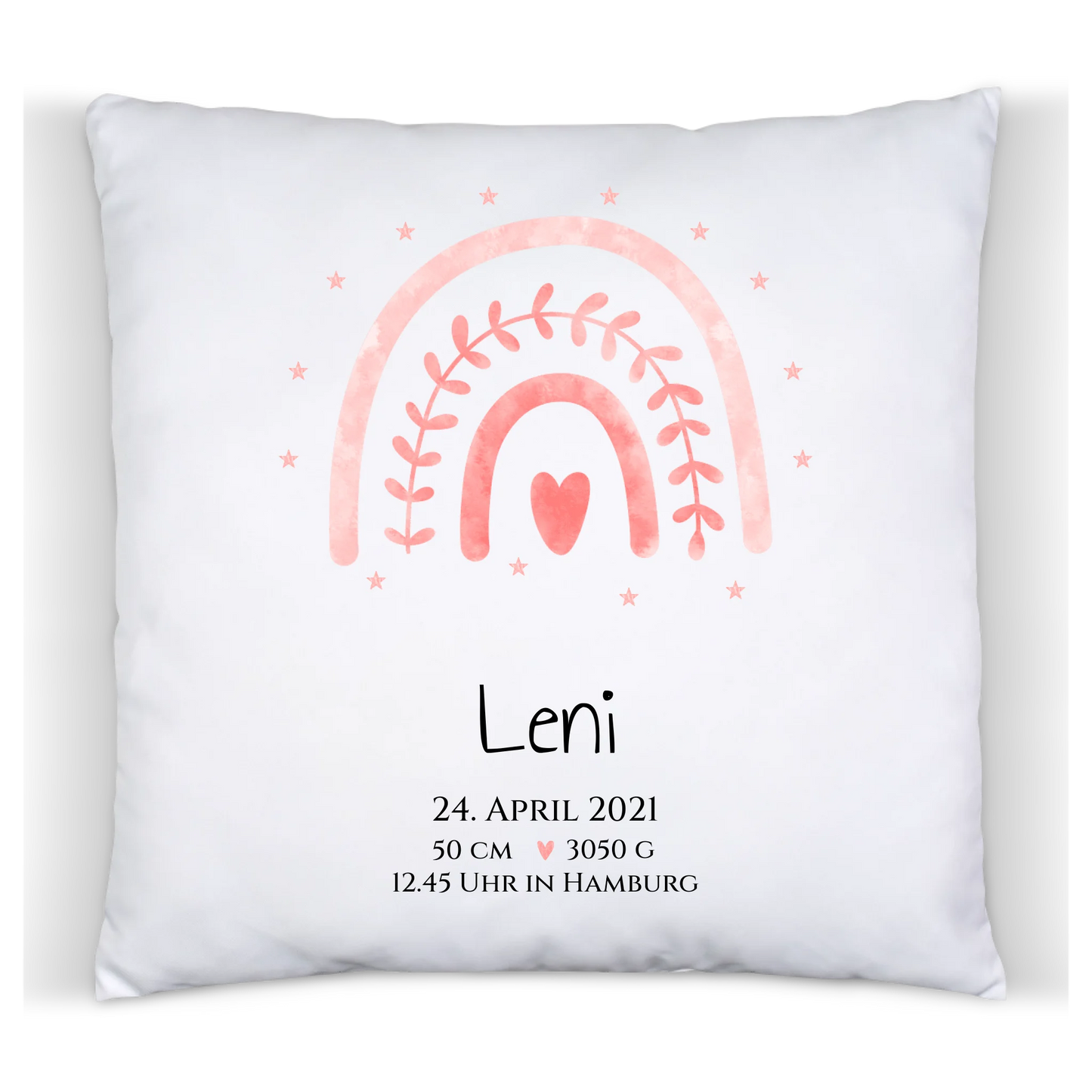 Personalisiertes Babygeschenk zur Geburt & Taufe mit Regenbogen, Geburtdaten oder Taufdaten - Taufgeschenk Geschenkidee Satinkissen Satinkissen 40x40cm