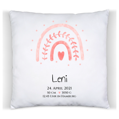 Personalisiertes Babygeschenk zur Geburt & Taufe mit Regenbogen, Geburtdaten oder Taufdaten - Taufgeschenk Geschenkidee Satinkissen Satinkissen 40x40cm