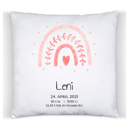 Personalisiertes Babygeschenk zur Geburt & Taufe mit Regenbogen, Geburtdaten oder Taufdaten - Taufgeschenk Geschenkidee Kissen Baumwolle Baumwollkissen