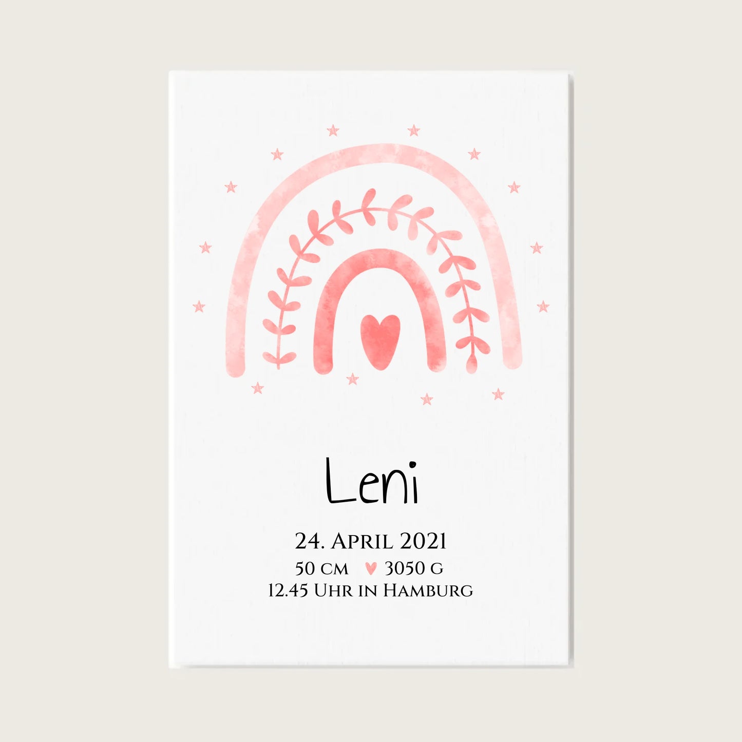 Personalisiertes Babygeschenk zur Geburt & Taufe mit Regenbogen, Geburtdaten oder Taufdaten - Taufgeschenk Geschenkidee Leinwanddruck Leinwandbild