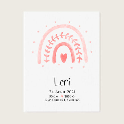 Personalisiertes Babygeschenk zur Geburt & Taufe mit Regenbogen, Geburtdaten oder Taufdaten - Taufgeschenk Geschenkidee Leinwanddruck Leinwandbild