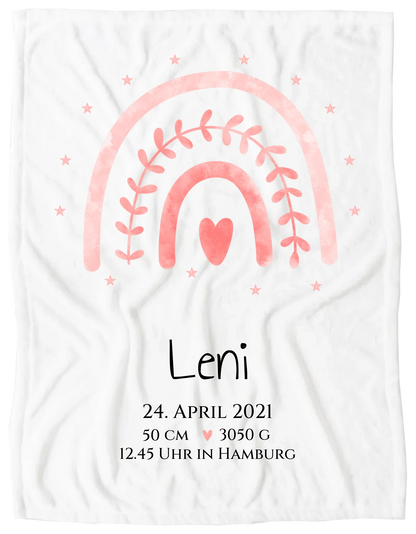 Personalisiertes Babygeschenk zur Geburt & Taufe mit Regenbogen, Geburtdaten oder Taufdaten - Taufgeschenk Geschenkidee Blanket Premium Kuscheldecke 200 x 150 cm 60" x 80"
