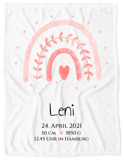Personalisiertes Babygeschenk zur Geburt & Taufe mit Regenbogen, Geburtdaten oder Taufdaten - Taufgeschenk Geschenkidee Blanket Premium Kuscheldecke 100 x 70 cm 27" x 40"