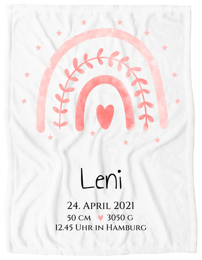 Personalisiertes Babygeschenk zur Geburt & Taufe mit Regenbogen, Geburtdaten oder Taufdaten - Taufgeschenk Geschenkidee Blanket Premium Kuscheldecke 150 x 100 cm 40" x 60"