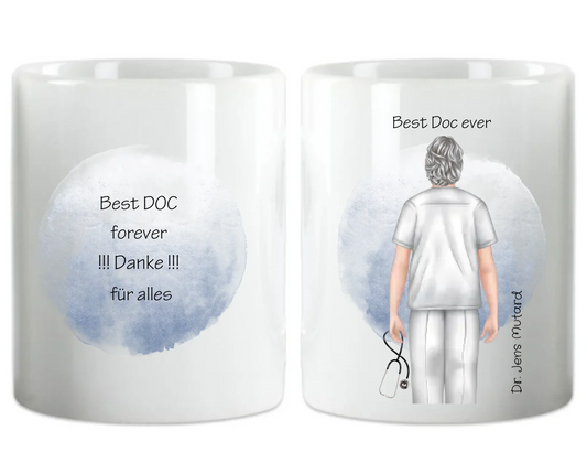 Dankeschön Geschenk Tasse Arzt – Personalisiert mit Namen & Spruch Keramiktasse 330 ml Mug Classic - Panorama