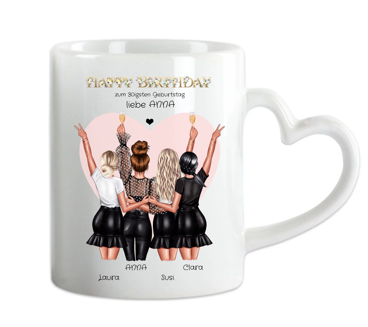 Personalisierte Tasse für die beste Freundin zum 30 Geburtstag - Geschenkidee 20, 25, 35 Geburtstag - Geschenk Schwester, Kollegin Herzhenkeltasse Default Mug Classic - Panorama