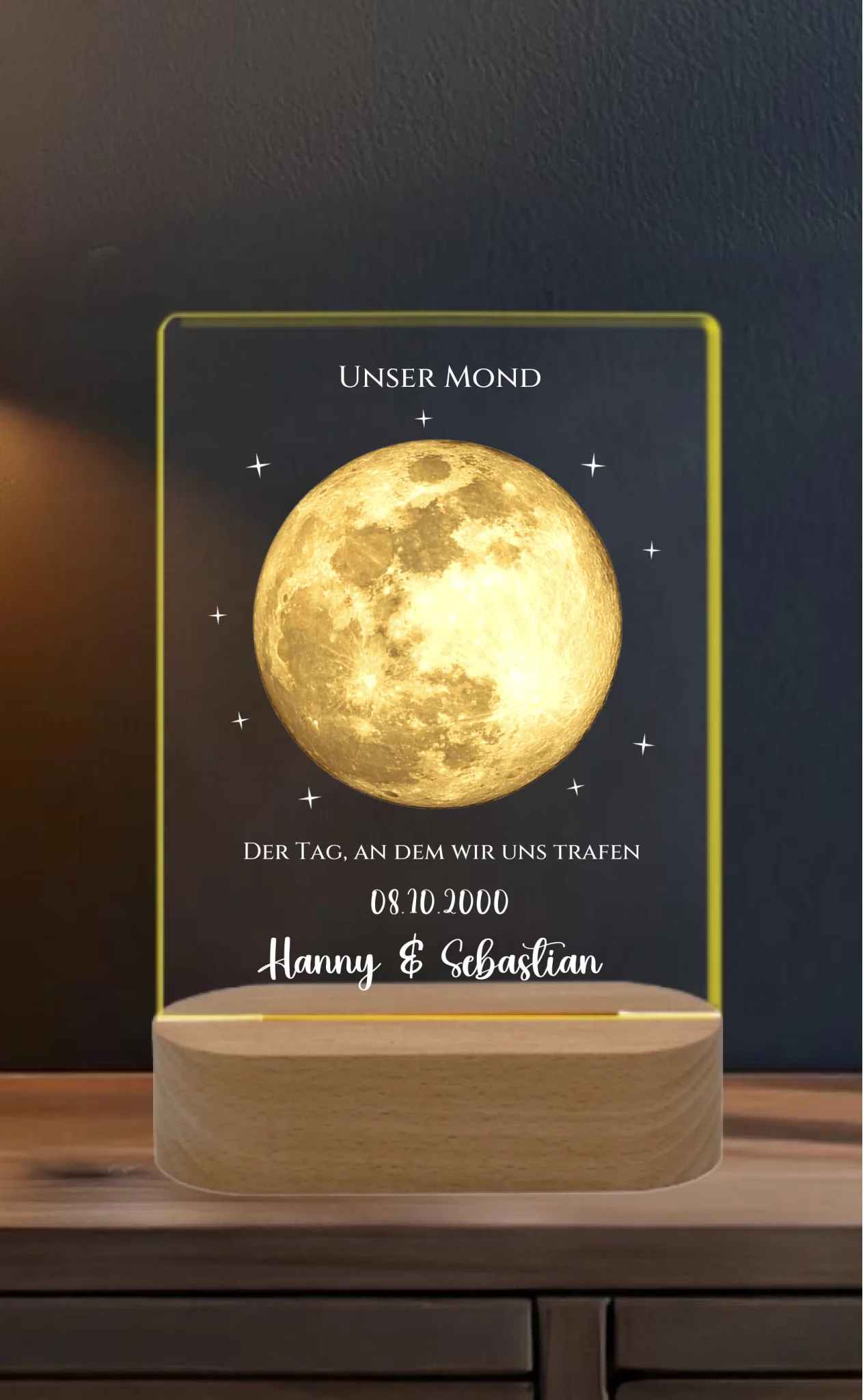 Personalisiertes LED Acryl Licht "Unser Mond" Mondphase als romantisches Valentinstag Geschenk / Hochzeitsgeschenk