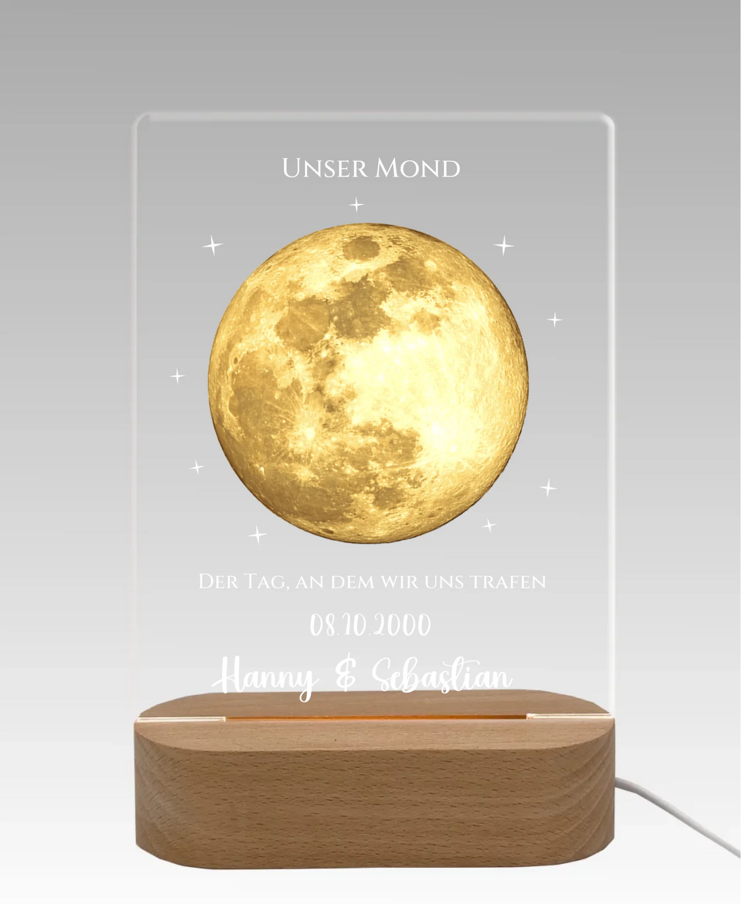 Personalisiertes LED Acryl Licht "Unser Mond" Mondphase als romantisches Valentinstag Geschenk / Hochzeitsgeschenk