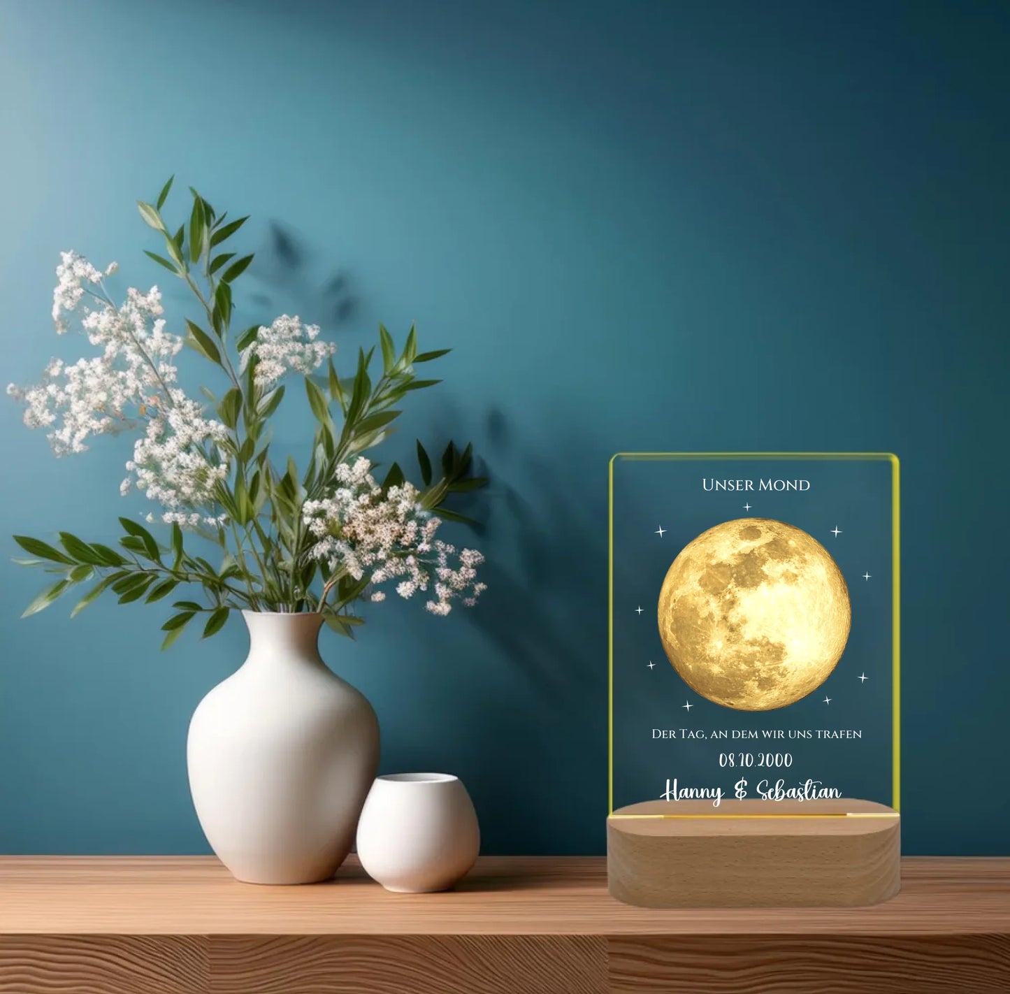 Personalisiertes LED Acryl Licht "Unser Mond" Mondphase als romantisches Valentinstag Geschenk / Hochzeitsgeschenk