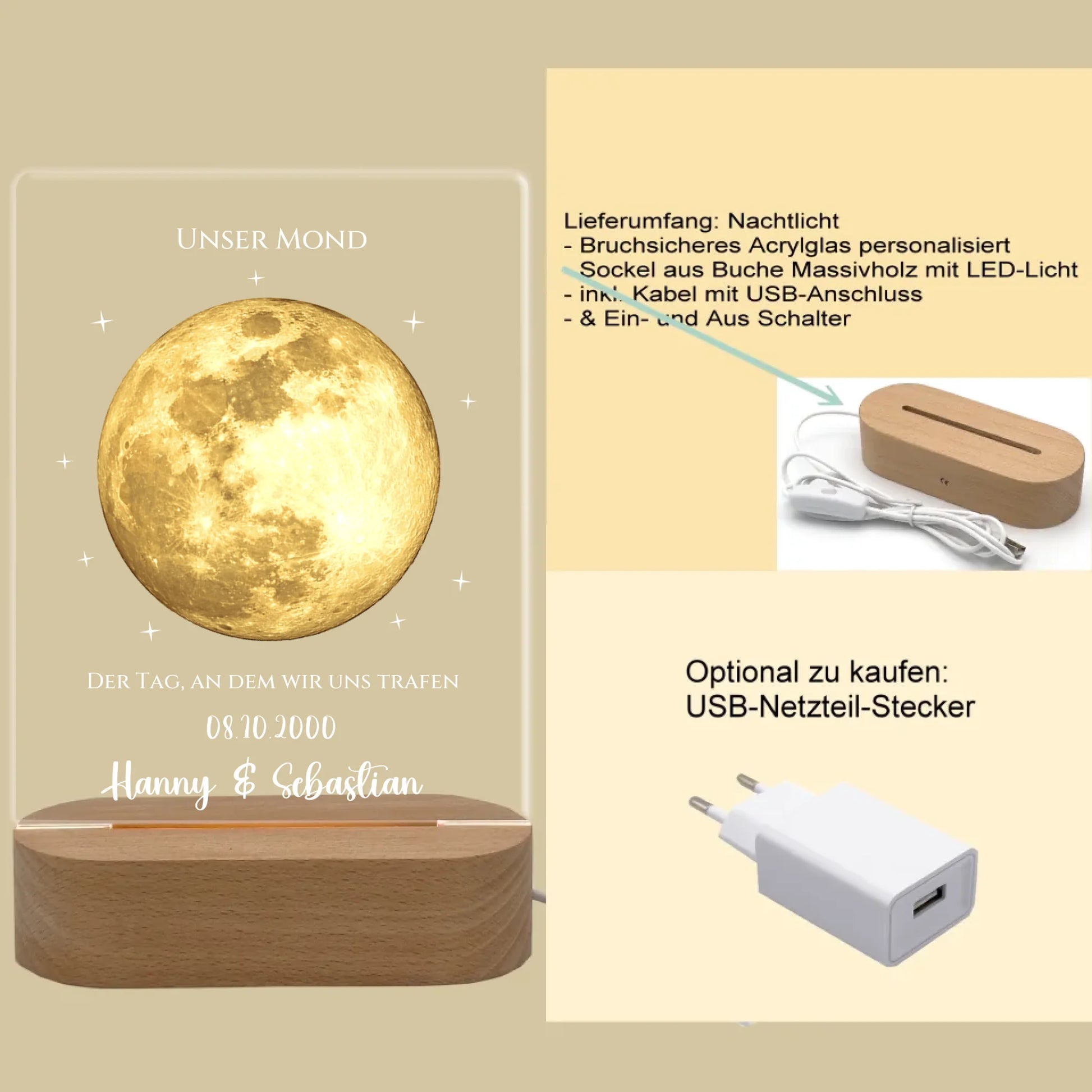 Personalisiertes LED Acryl Licht "Unser Mond" Mondphase als romantisches Valentinstag Geschenk / Hochzeitsgeschenk