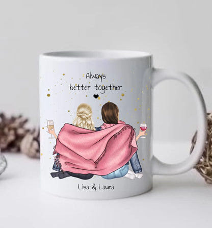 2 Beste Freundinnen Geschenk - Personalisierte Tasse / Kaffeebecher mit 2 Mädchen Geburtstagsgeschenk