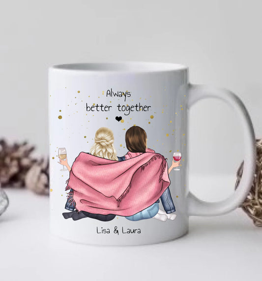 2 Beste Freundinnen Geschenk - Personalisierte Tasse / Kaffeebecher mit 2 Mädchen Geburtstagsgeschenk