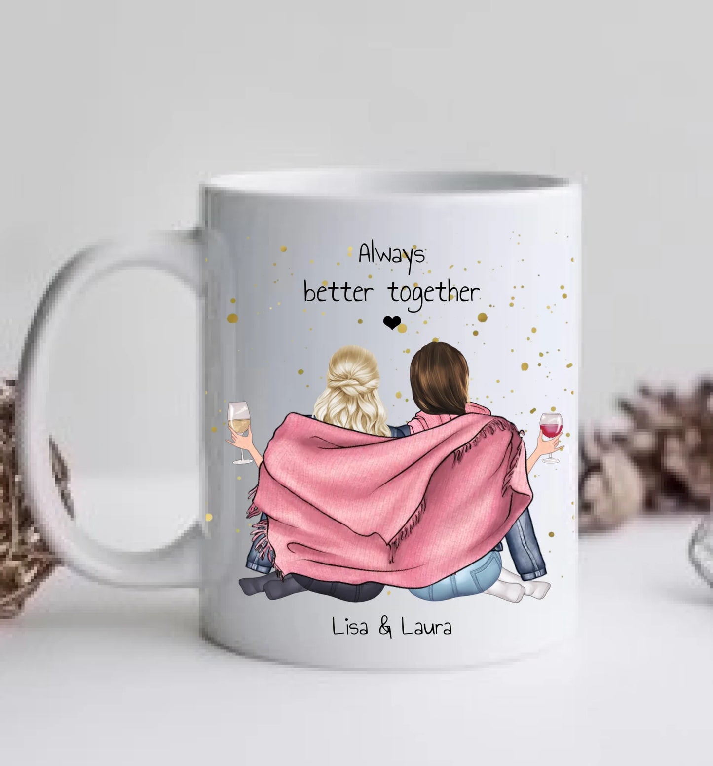 2 Beste Freundinnen Geschenk - Personalisierte Tasse / Kaffeebecher mit 2 Mädchen Geburtstagsgeschenk