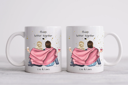 2 Beste Freundinnen Geschenk - Personalisierte Tasse / Kaffeebecher mit 2 Mädchen Geburtstagsgeschenk
