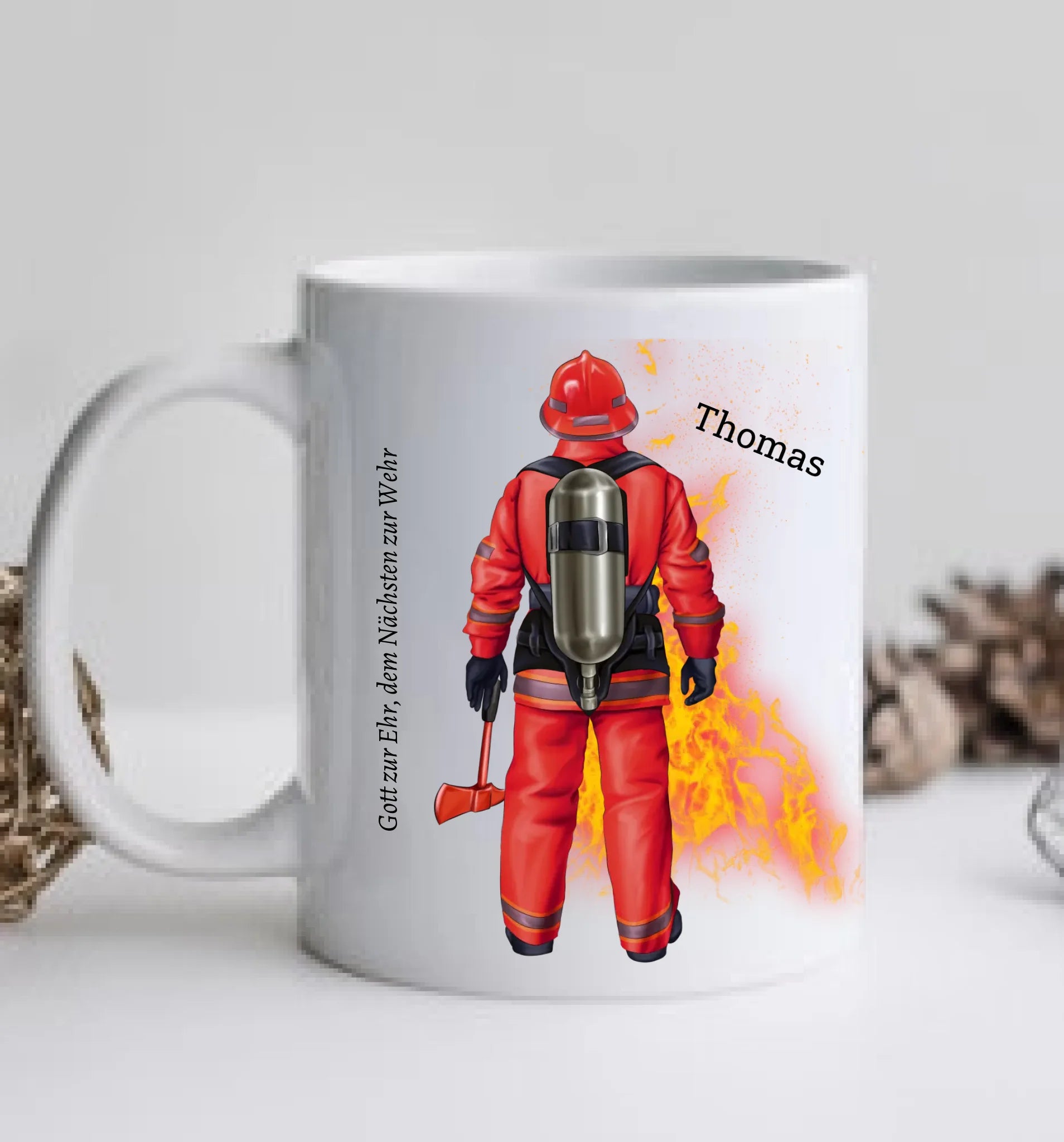 Personalisierte Feuerwehr Tasse mit Namen & Spruch – Geschenk für Kollegen & Feuerwehrmann