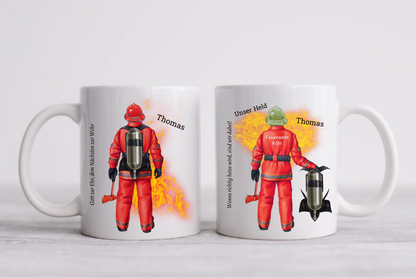 Personalisierte Feuerwehr Tasse mit Namen & Spruch – Geschenk für Kollegen & Feuerwehrmann