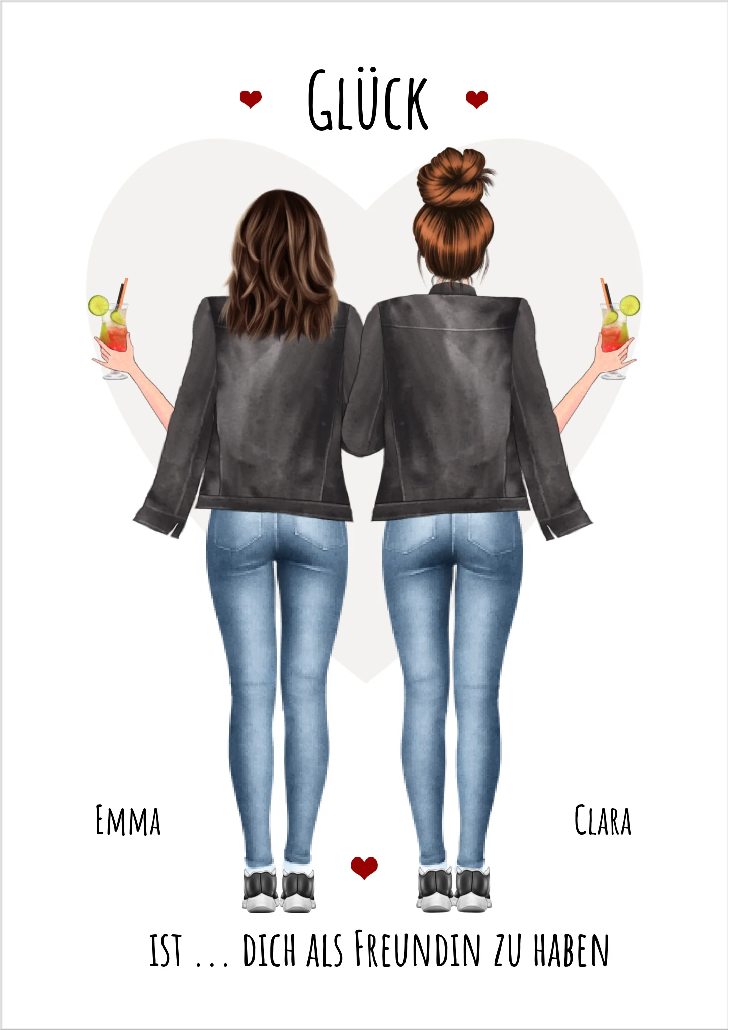 2 beste Freundinnen Poster Geschenk personalisiert - Glück ist - Geburtstagsgeschenk Bild Poster Poster