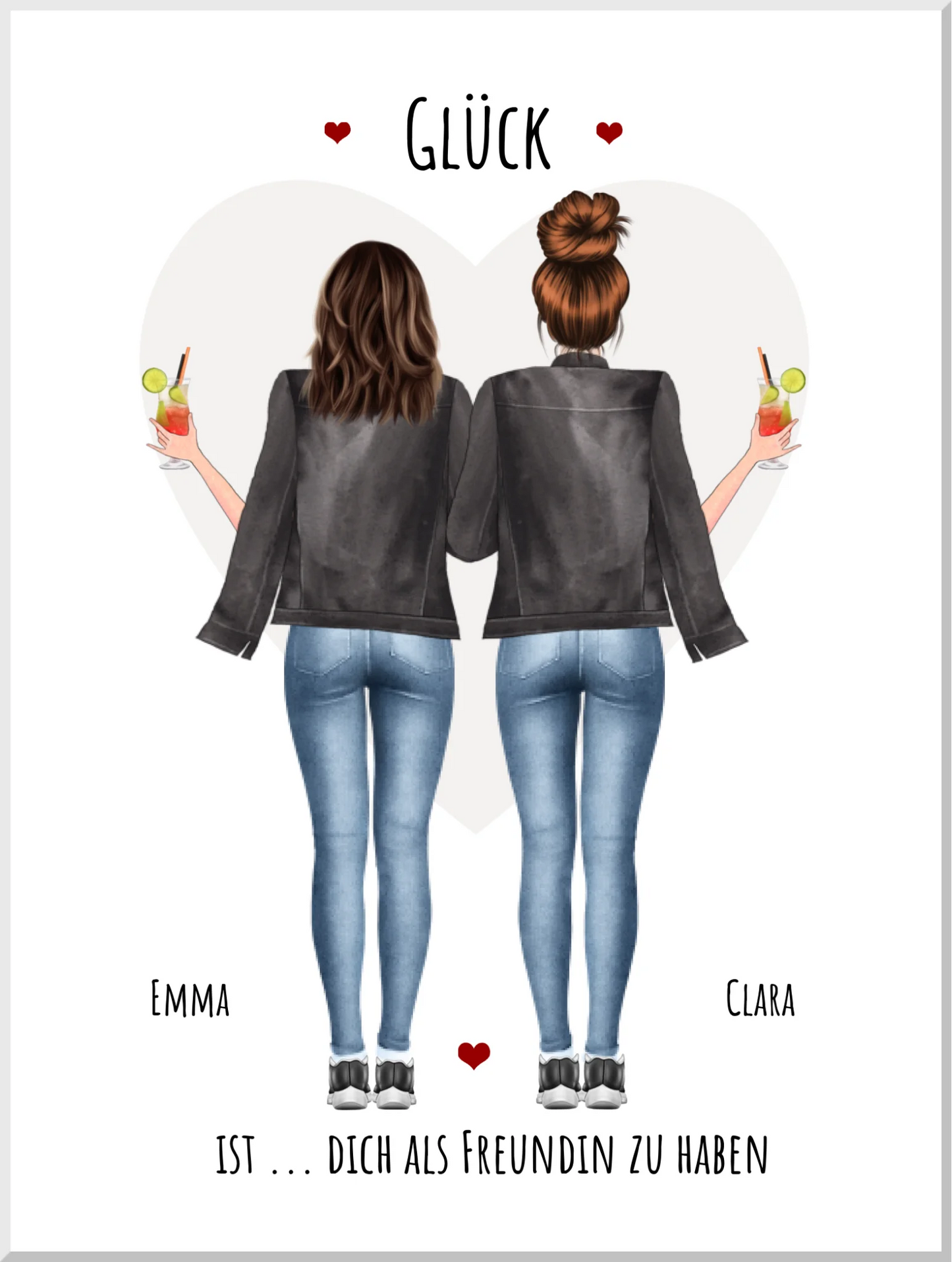 2 beste Freundinnen Poster Geschenk personalisiert - Glück ist - Geburtstagsgeschenk Bild Leinwanddruck Leinwandbild