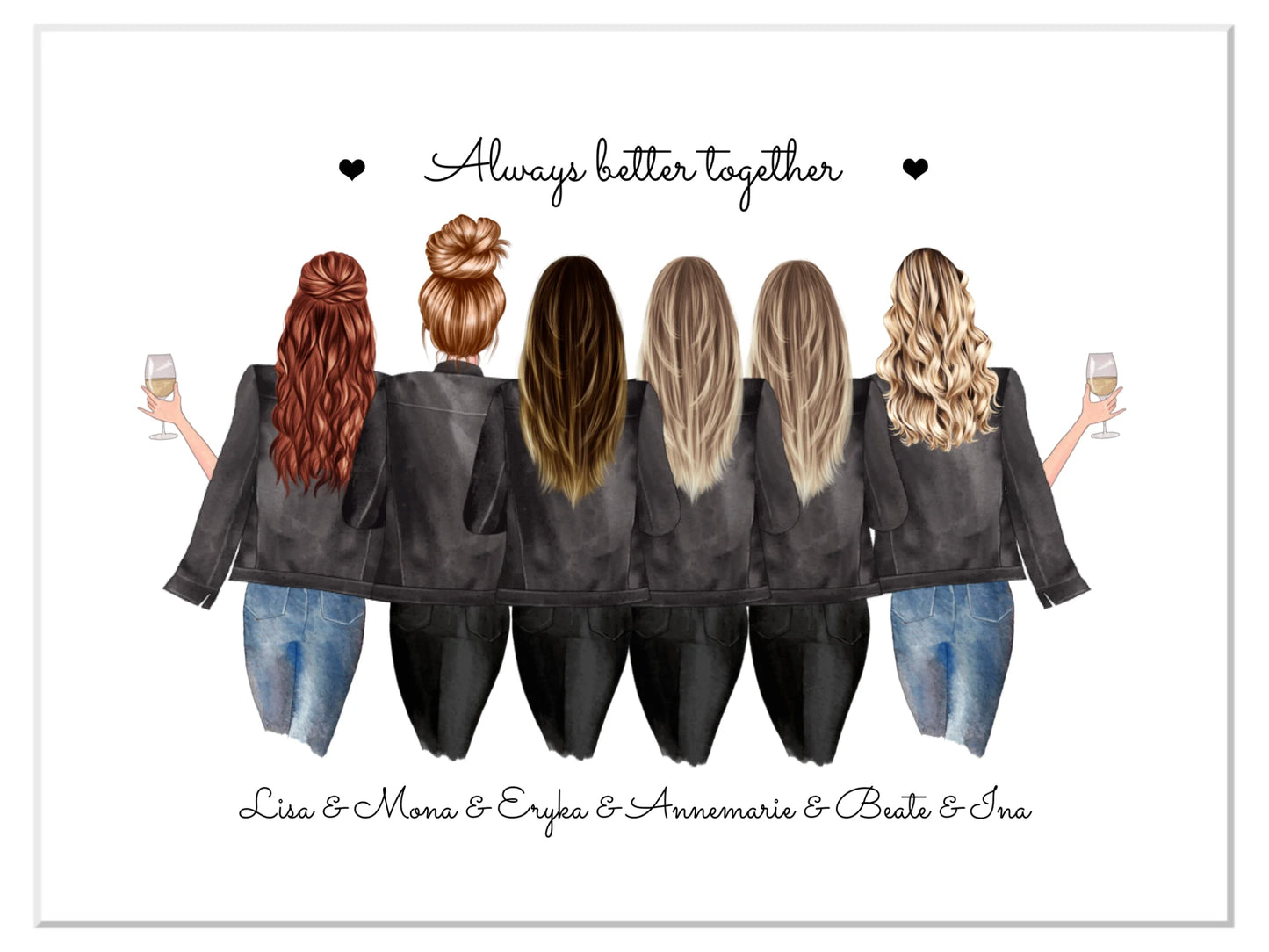 6 beste Freundinnen Poster Geschenk mit Spruch personalisiert - Beste Freundin Bild Geburtstagsgeschenk personalsiert Leinwanddruck Leinwandbild