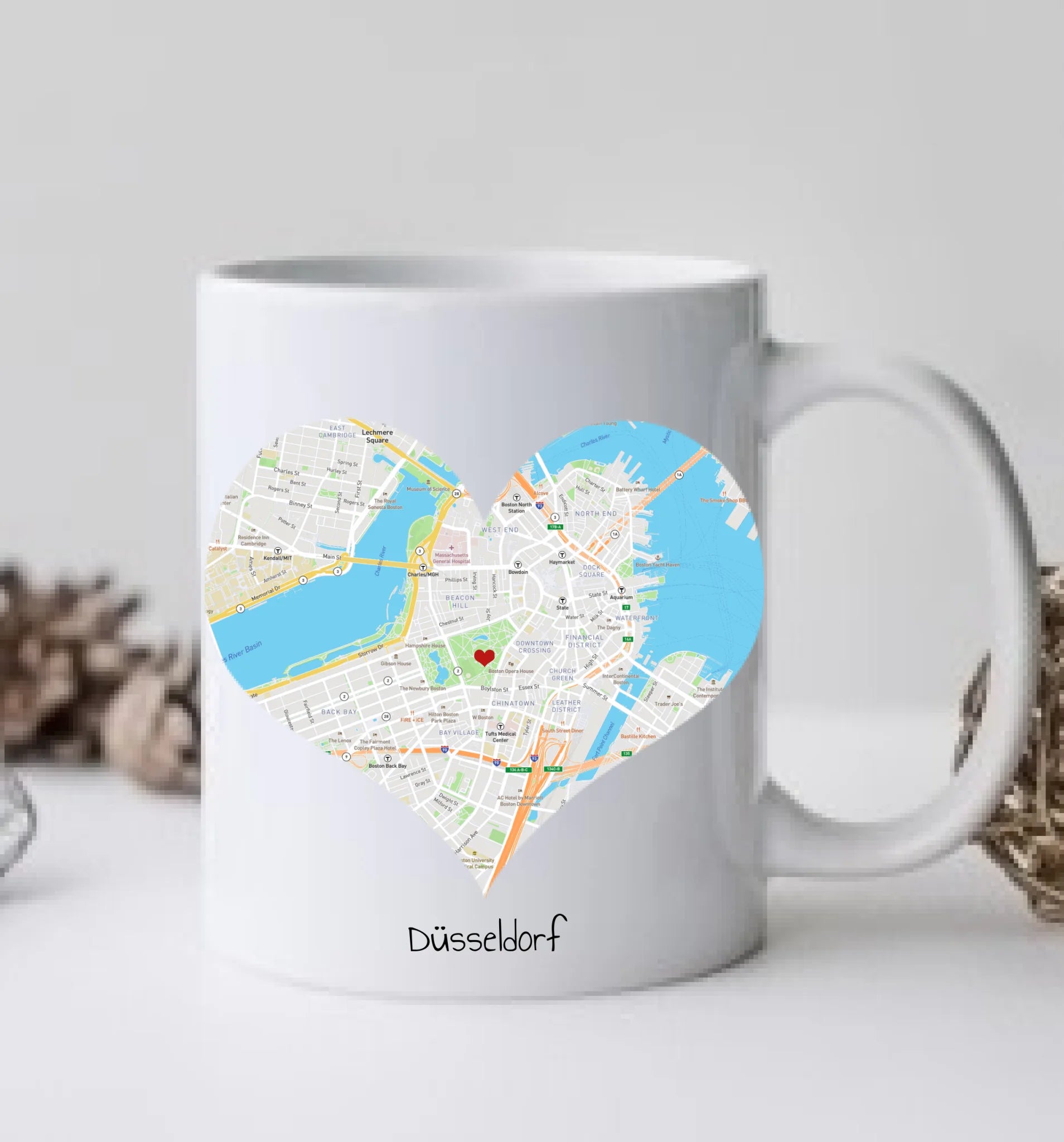 Hochzeitsgeschenk Personalisierte Tasse mit Herz - Wo alles begann - 1 Ort - Kennenlernorte