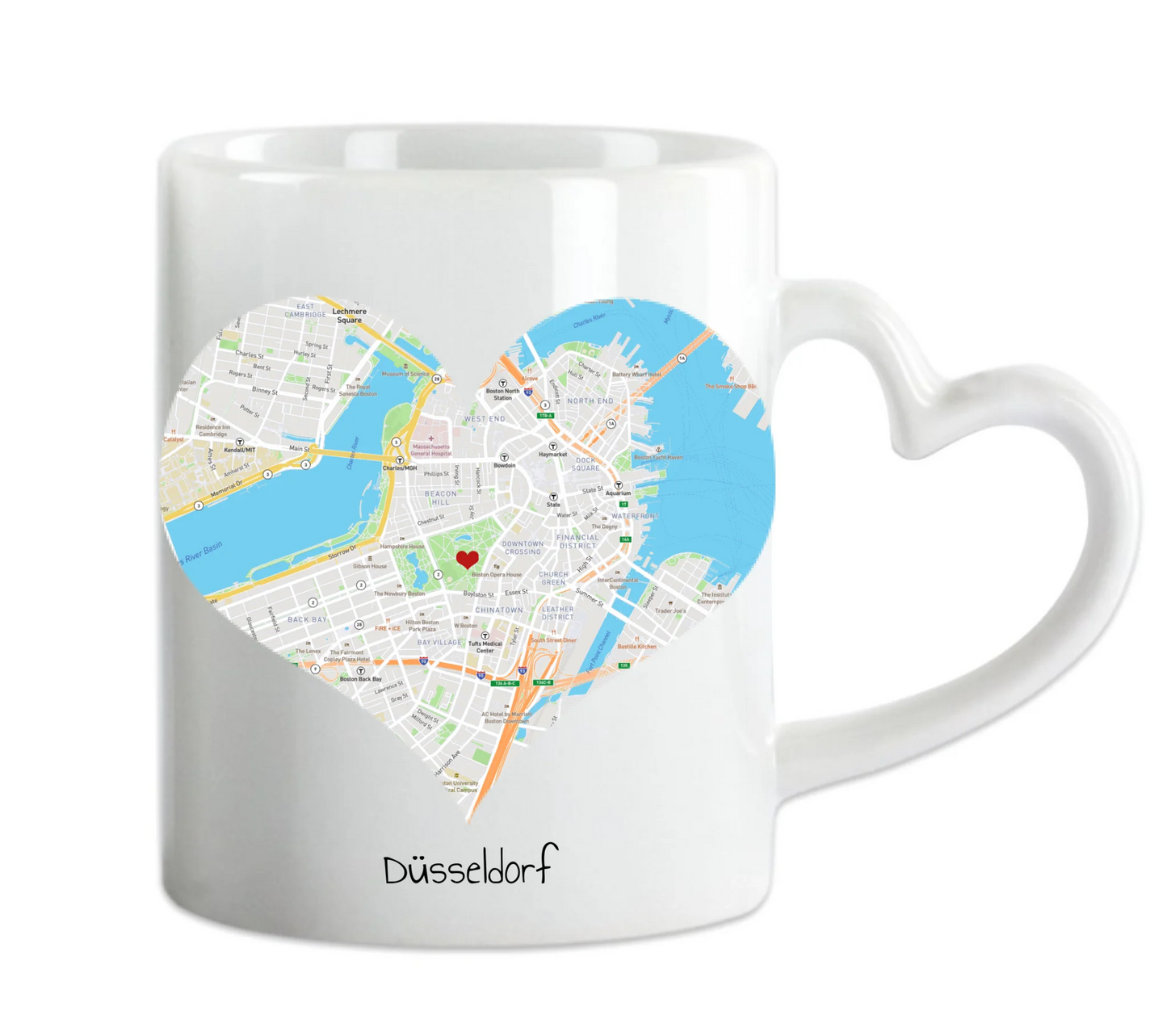 Hochzeitsgeschenk Personalisierte Tasse mit Herz - Wo alles begann - 1 Ort - Kennenlernorte Heart Mug Default Mug Classic - Panorama