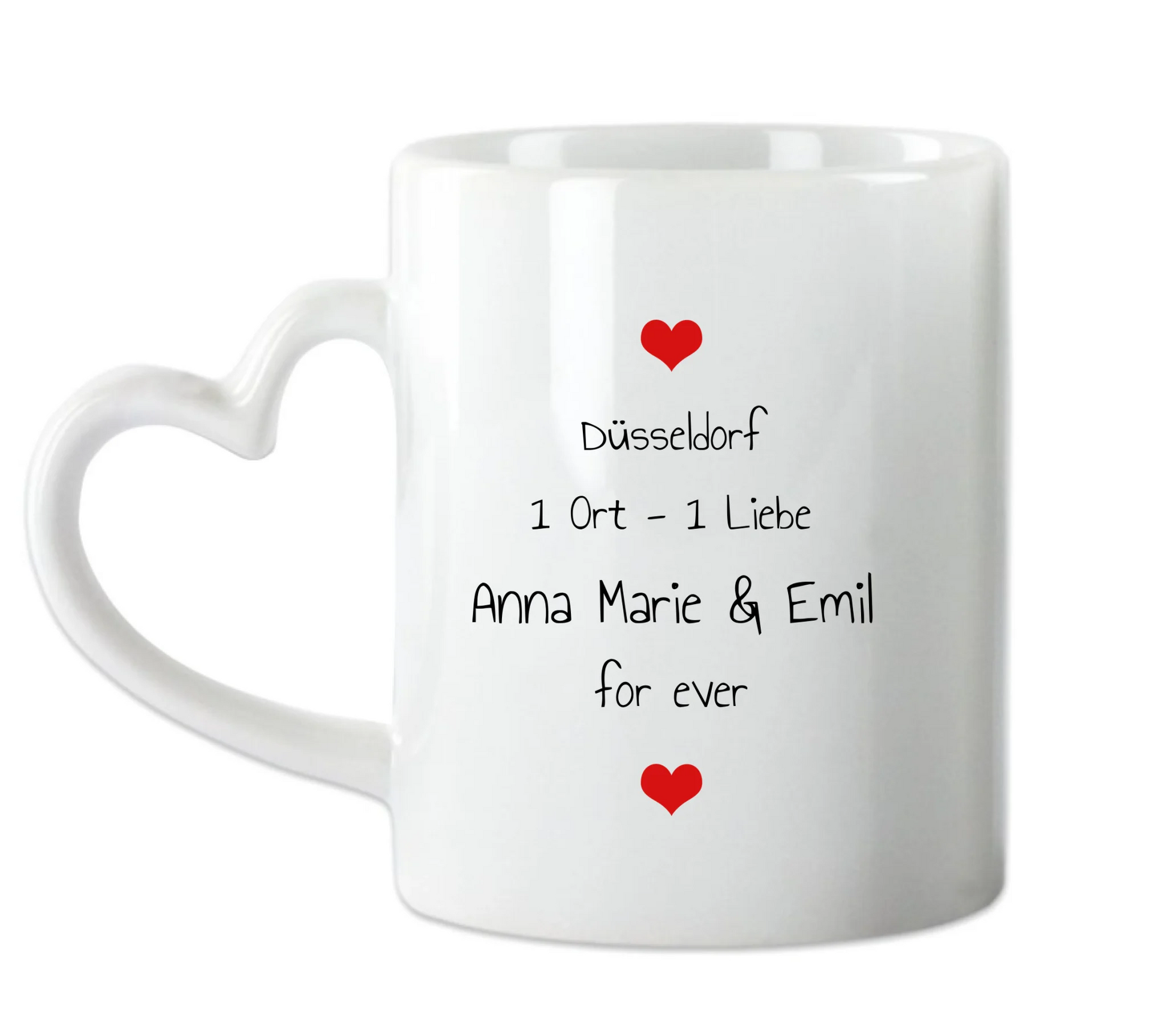 Hochzeitsgeschenk Personalisierte Tasse mit Herz - Wo alles begann - 1 Ort - Kennenlernorte