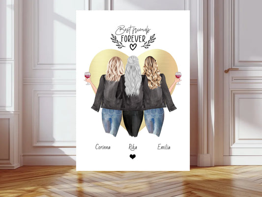 3 beste Freundin Bild Geschenk - Poster mit 3 Frauen selber gestalten - digitale Datei