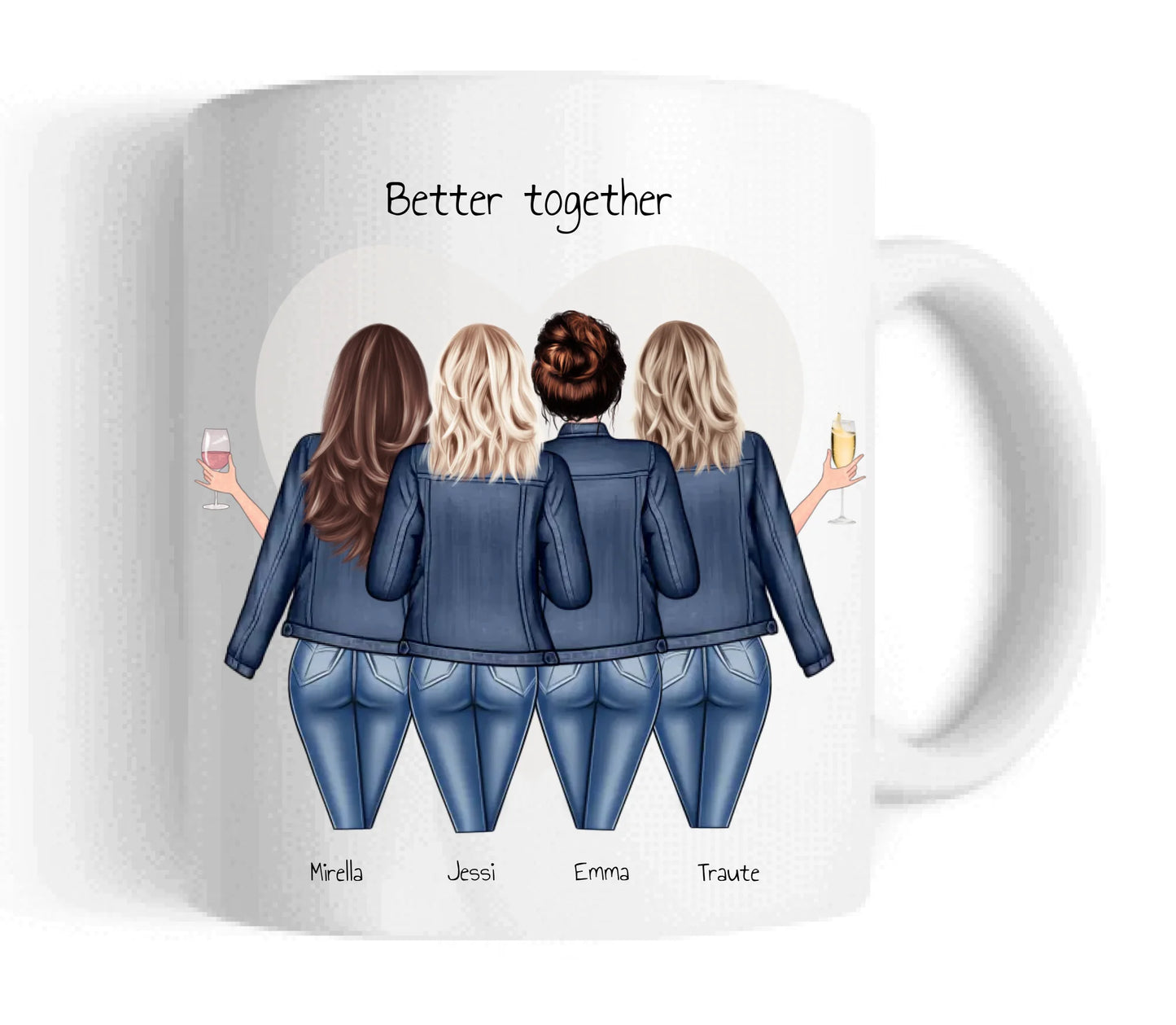 4 Beste Freundinnen Tasse personalisiert - Beste Freundin Geburtstagsgeschenk Keramiktasse 330 ml Mug Classic - Panorama