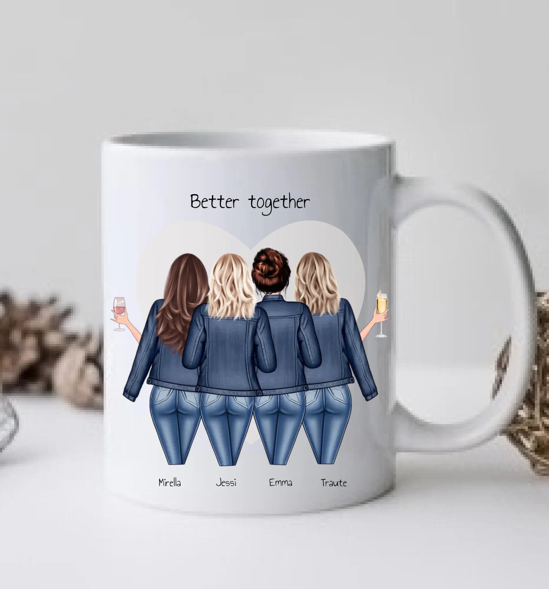 4 Beste Freundinnen Tasse personalisiert - Beste Freundin Geburtstagsgeschenk